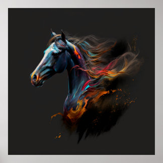Magisches Pferd, Abstrakte Farben, Kunstdruckwand Poster