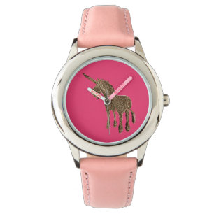 Magisches Pferdeniedlicher Unicorn-Rosa-Goldblick Armbanduhr