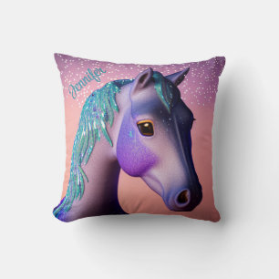 Magisches Pony in Lila und Aquamarin mit Individue Kissen