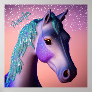 Magisches Pony in Lila und Aquamarin mit Individue Poster
