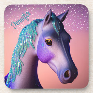 Magisches Pony in Lila und Türkis mit individuelle Getränkeuntersetzer