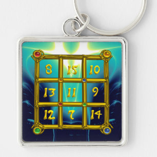 MAGISCHES QUADRAT 33 , Gold Aqua Blau Türkis Schlüsselanhänger