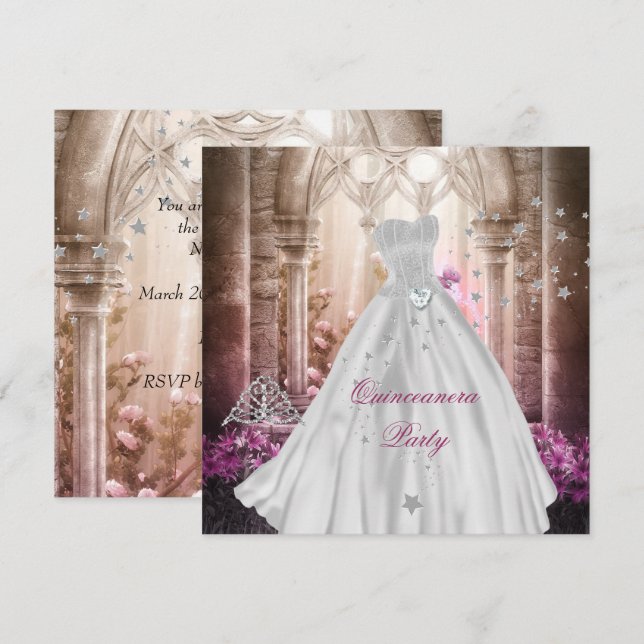 Magisches Quinceanera 15. Rosa Prinzessin Party Einladung (Vorne/Hinten)