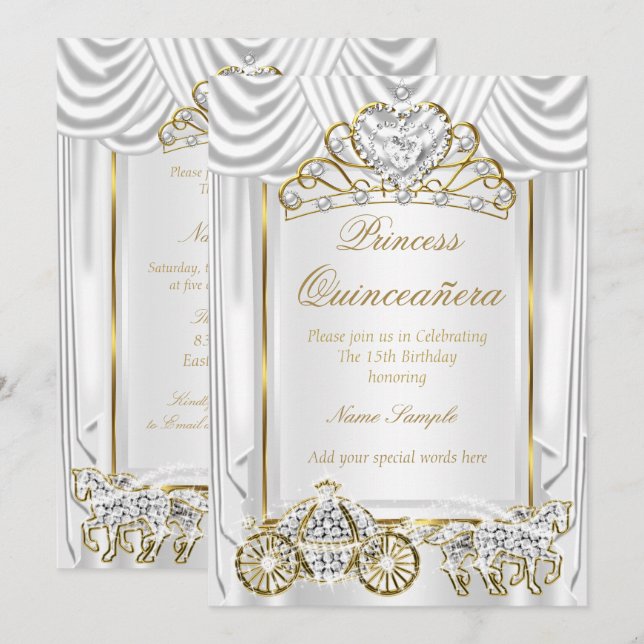 Magisches Quinceanera White Gold Einladung (Vorne/Hinten)