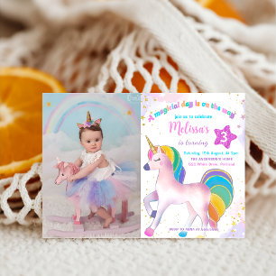 Magisches Rainbow Unicorn Geburtstags-Foto Einladu Einladung