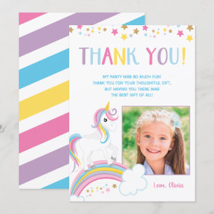 Magisches Rainbow Unicorn Geburtstags-Foto flach Dankeskarte