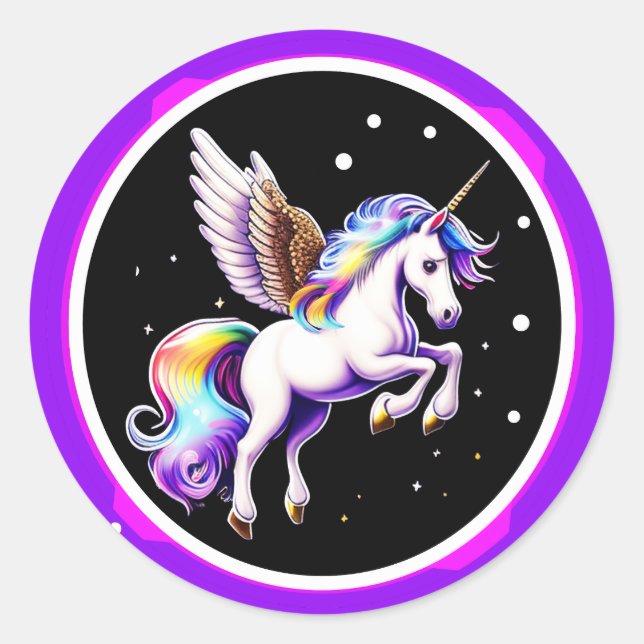Magisches Rainbow Unicorn Runder Aufkleber (Vorderseite)