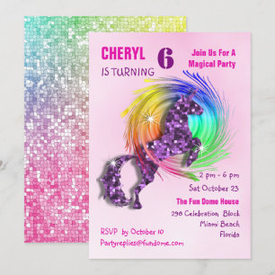 Magisches Regenbogen Einhorn Niedlich Girly Party  Einladung