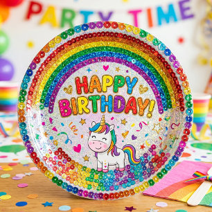 Magisches Regenbogen-Einhorn-Pailletten-Druck-Gebu Pappteller