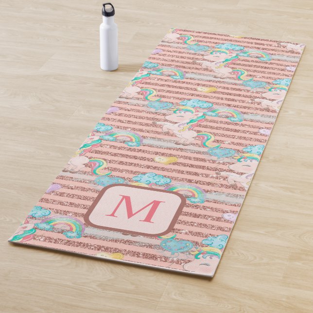 Magisches Regenbogen Einhorn Rosa Glitzer Monogram Yogamatte (Beispiel)