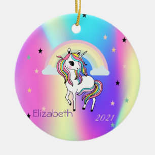 Magisches Regenbogen-Einhorn-Sterne-Holografie Keramik Ornament