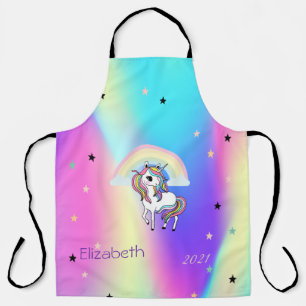 Magisches Regenbogen-Einhorn-Sterne-Holografie Schürze
