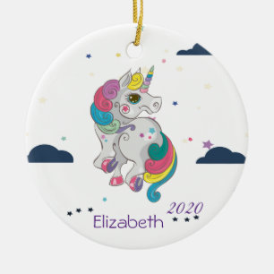 Magisches Regenbogen-Einhorn, Wolken, Sterne Keramik Ornament