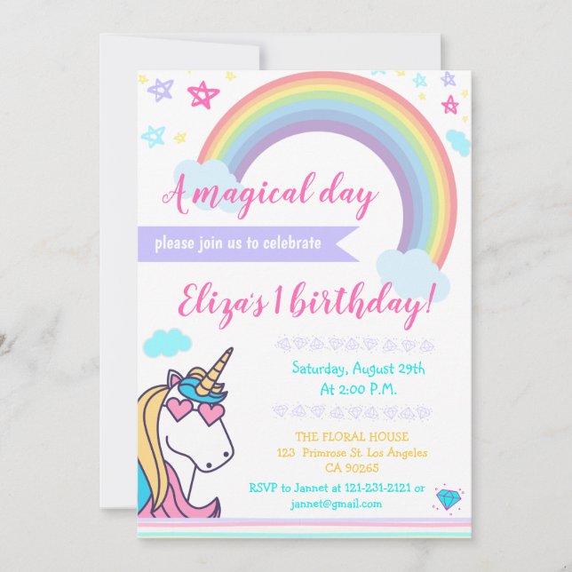 Magisches Regenbogenunicorn-Gesichts-niedlicher Einladung (Vorderseite)