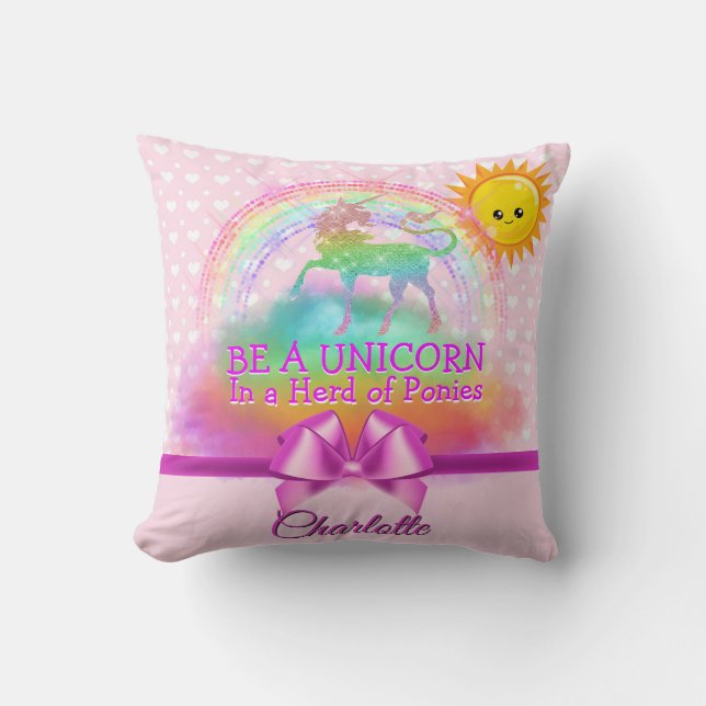 Magisches Regenbogenunicorn-Zitat-Rosa Kissen (Vorderseite)