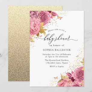 Magisches Rosa Blume Kinderdusche Einladung