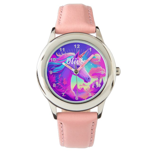 Magisches Rosa Einhorn Armbanduhr (Vorderseite)