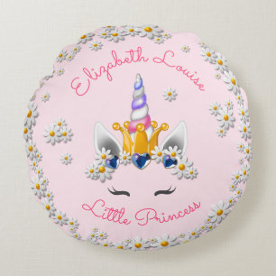 Magisches rosa Einhorn Princess Crown Kinderzimmer Rundes Kissen