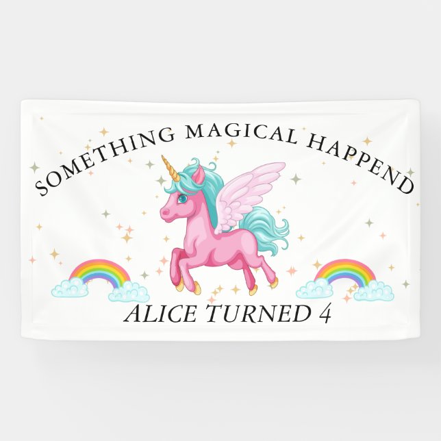 Magisches Rosa Einhorn Regenbogen Geburtstag Banner (Horizontal)