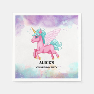 Magisches Rosa Einhorn Regenbogen Geburtstagsfeier Serviette