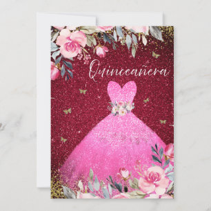 Magisches Rosa Rosa Gourmets Blumenkleid Quinceane Einladung