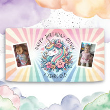 Magisches Rosa und Gold Einhorn und Blume Geburtst