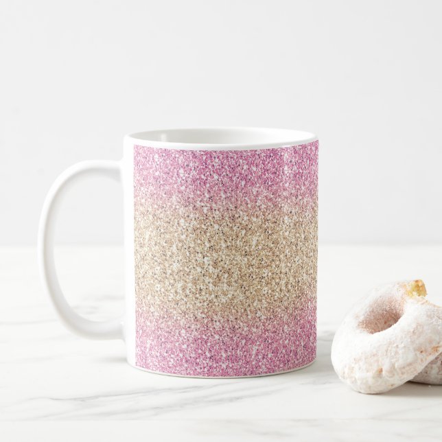 Magisches Rosa und Gold Glitzer Ombre Kaffeetasse (Mit Donut)