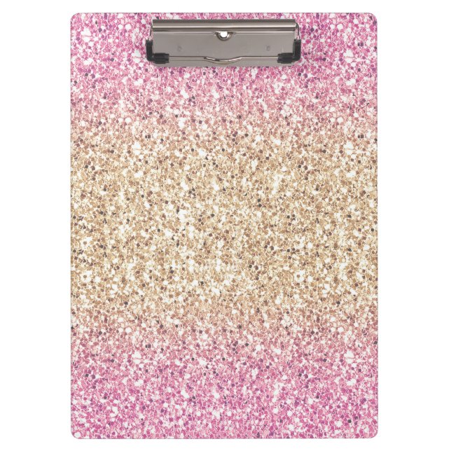 Magisches Rosa und Gold Glitzer Ombre Klemmbrett (Vorderseite)