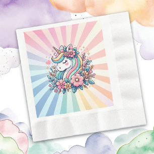 Magisches rosa und goldenes Einhorn und Blumen Serviette