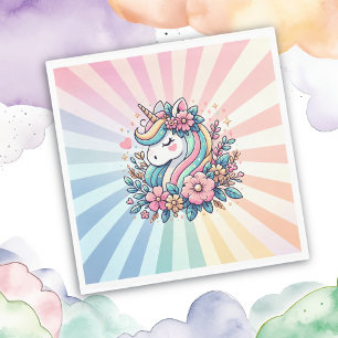 Magisches rosa und goldenes Einhorn und Blumen Serviette