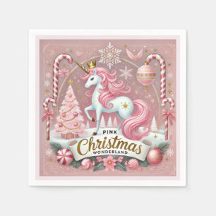 Magisches rosa Weihnachts-Wunderland-Einhorn  Serviette