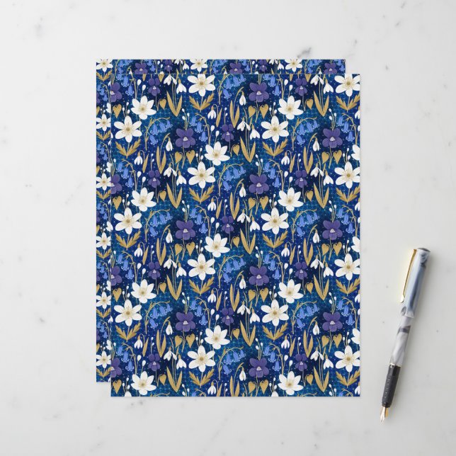 Magisches Royal Blue Floral Muster Scrapbook (Vorderseite/Rückseite Beispiel)