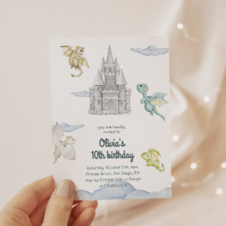Magisches Schloss Süße Drachen Kindergeburtstag Einladung
