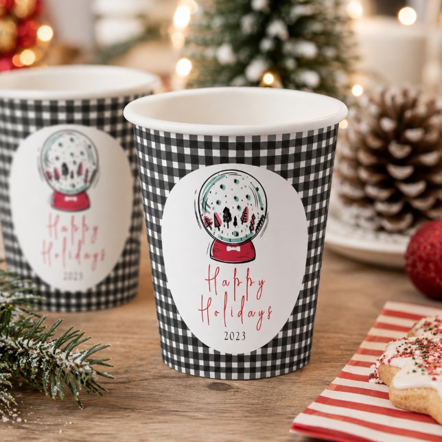 Magisches Schneeglobe Weihnachts-Party Pappbecher (Magical Snow Globe Christmas Party Paper Cups)