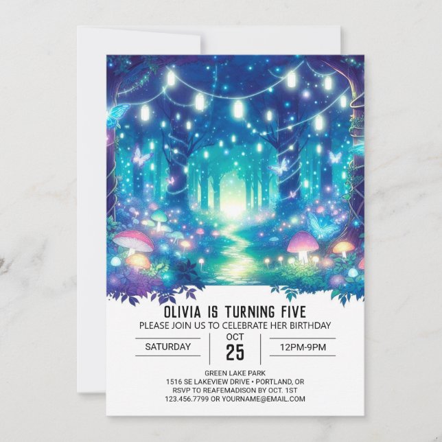 Magisches Sweet Woodland Digital Geburtstag Einladung (Vorderseite)