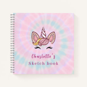 Magisches Tie-Dye-Einhorn-Coquette-Bow-Skizzenbuch Notizbuch