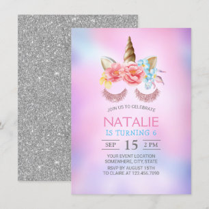 Magisches Unicorn Dreamy Pink Blue Ombre Geburtsta Einladung