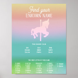 Magisches Unicorn Rainbow Birthday Name Game Poster
