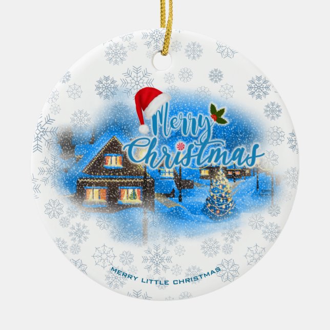 Magisches Weihnachtsdorf Keramik Ornament (Vorne)
