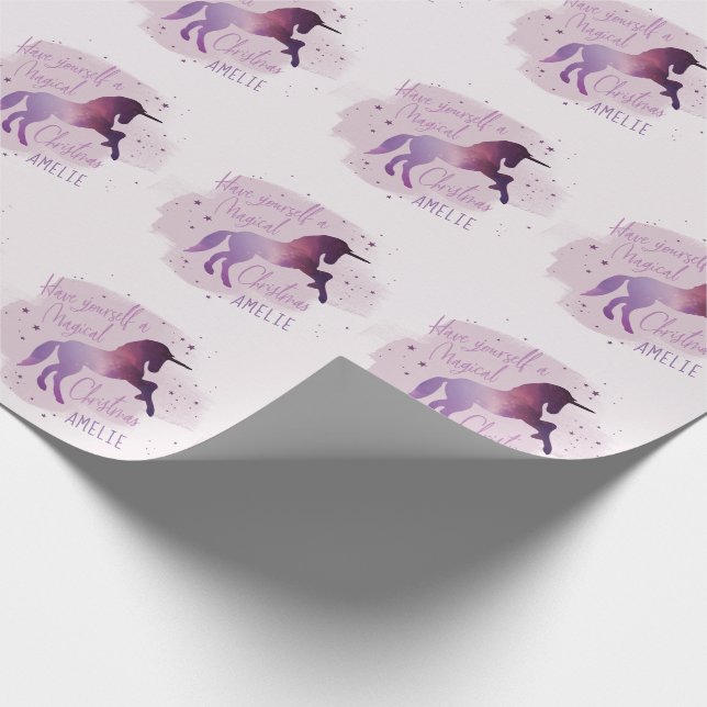 Magisches Weihnachtsgalaxie-Einhorn Geschenkpapier (Ecke)