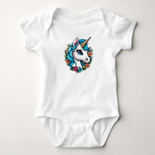 Magisches weißes Einhorn mit blauer Haarfarbe Baby Strampler