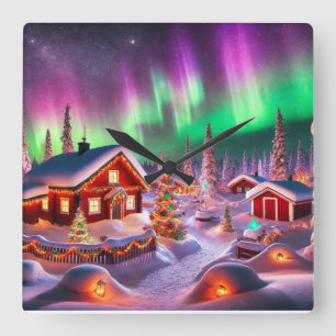 Magisches Winterwunderland: Santa's Village Quadratische Wanduhr
