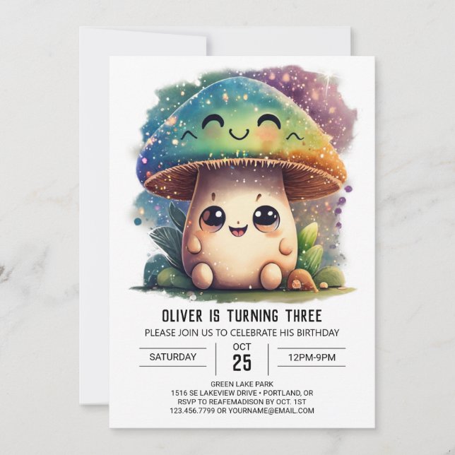 Magisches Woodland Custom Mushroom Geburtstag Einladung (Vorderseite)