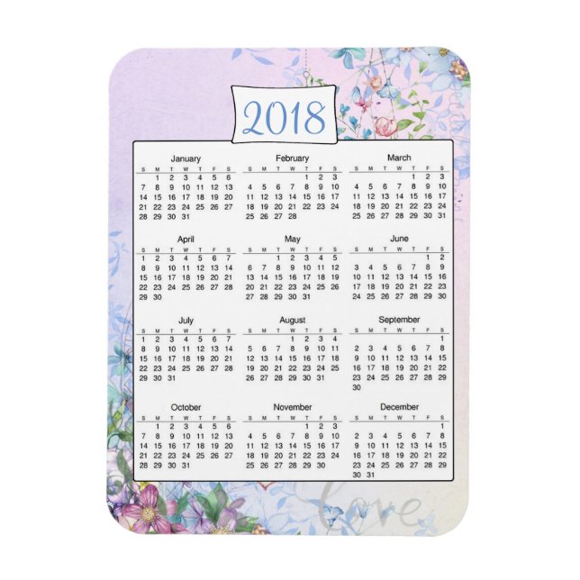 Magnet 2018 Purple Floral Love Calendar (Vertical)