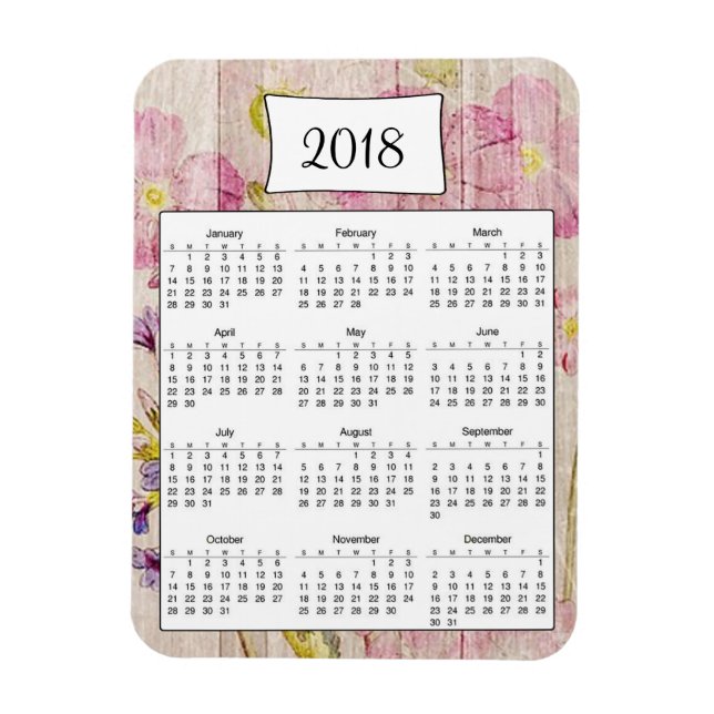 Magnet 2018 Rustique Floral Wood Calendar (Vertical)