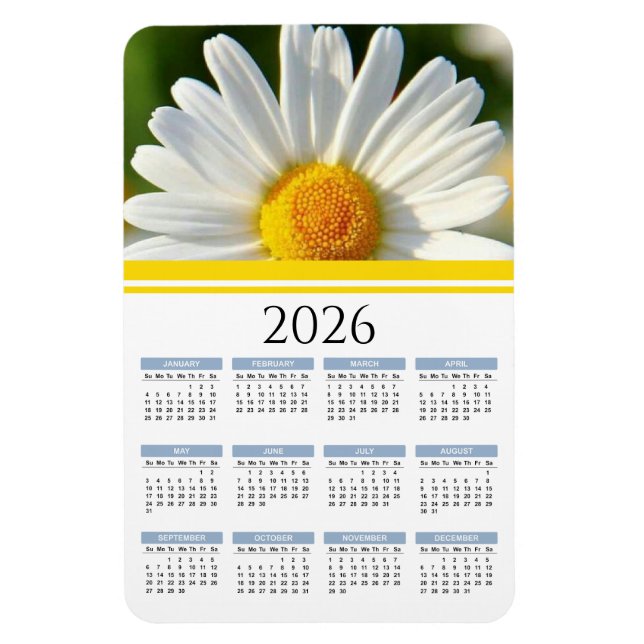 Magnet 2026 Brillant Shasta Daisy Calendrier Flora (Vertical)