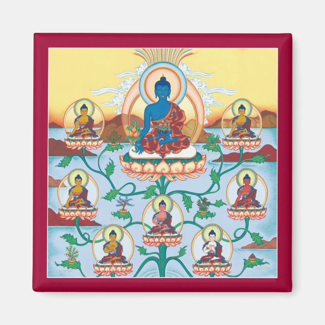 MAGNET 8 Medicine Buddhas - quadratischer Magnet (Vorne)