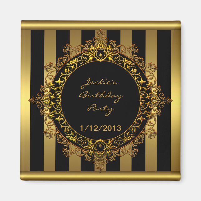 Magnet Anniversaire Fête Elegant Or Black Stripe (Devant)