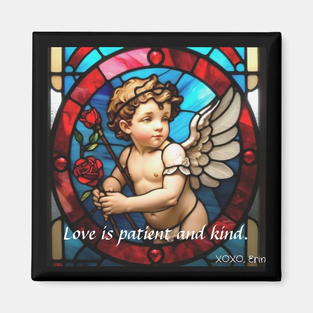 Magnet aus gestanztem Glas: Liebe ist geduldig, Ki (Vorne)