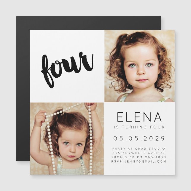 MAGNET Baby Boy Girl 4 Anniversaire Carte photo (Devant / Derrière)